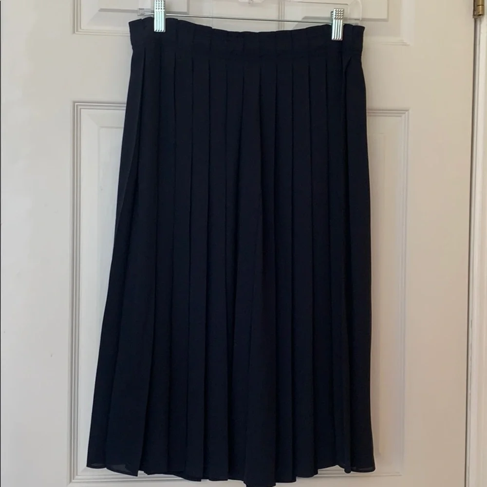 J. Crew Pleated Navy Midi Skirt - Picture 2 of 5